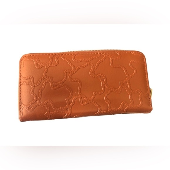 Genuine Tous Pebble Leather Zip~Around Wallet Cognac Dustcover Flaws - Picture 4 of 9